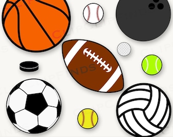 Paquete de pelotas deportivas: béisbol, sóftbol, baloncesto, voleibol, fútbol, tenis, bolos, disco, golf, SVG, PNG