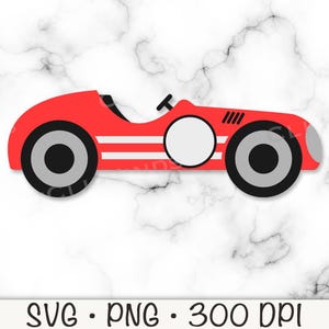 レースカーSVG、ビンテージレースカーPNG、レトロレースカー、赤いレースカー、昇華プリント、誕生日、ベビーシャワー、ツーファスト、デジタルダウンロード