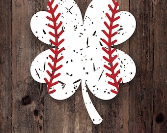 Baseball Clover PNG, Saint Patrick's Day Baseball SVG, Retro, Distressed, Vintage, Shamrock, Baseball Stitching, T-Shirt Design,Graphic File