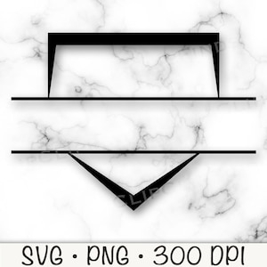 Op de afbeelding: Een zwart-wit monogram ontwerp met twee regels voor tekst en een puntige vorm aan de onderkant. Het ontwerp is op een witte marmeren achtergrond.