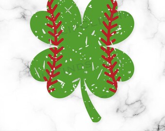 Baseball Clover PNG, Saint Patrick's Day Baseball SVG, Retro, Distressed, Vintage, Shamrock, Baseball Stitching, T-Shirt Design,Graphic File