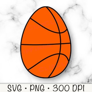 May include: Orange and black basketball-shaped Easter egg design.
