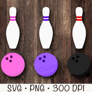 Bowling Pin SVG, Bowling Ball SVG, Bowling PNG, Pink, Purple, Red, Colorful Bowling Clipart, Instant Digital Download