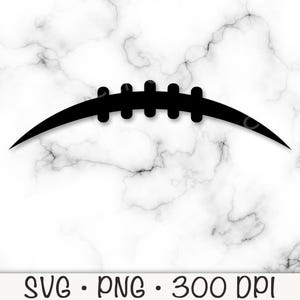 May include: Black silhouette of an American football with laces. The football is curved into an arc shape.