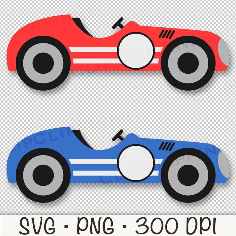 May include: Two cartoon race cars, one red and one blue, with white stripes and gray wheels. The cars have a white circle in the middle where you can add your own text.