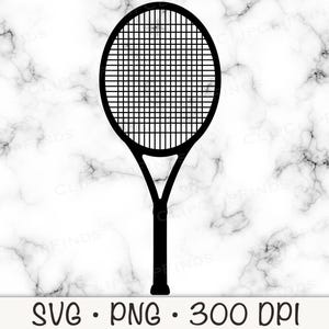 テニスラケット SVG ベクター カット ファイル、PNG 透明背景、テニス クリップ アート、インスタント デジタル ダウンロード