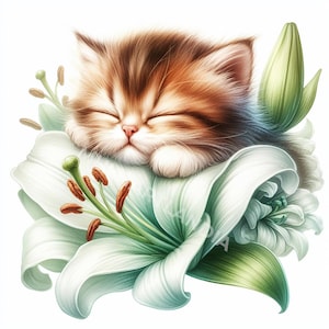 Kätzchen mit Blumen Clipart | 16 hochwertige JPGs | Sofortiger digitaler Download | Papiermodelle | Junk Journals | Katze Clipart, printable Clipart