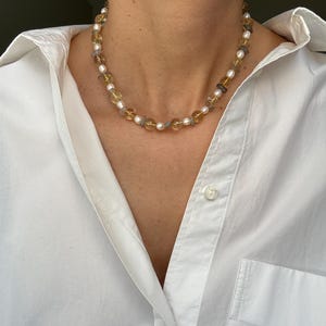 Golden Rutilated Quartz Necklace: Labradorite & Freshwater Pearl Gemstone Choker