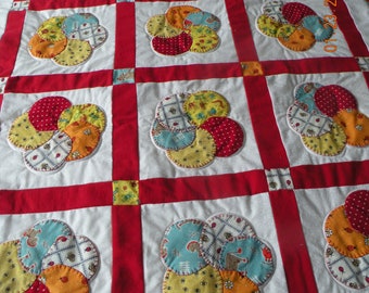 Baby Crib Quilt Cotton Applique - New Made in Ohio - One of a Kind - READY TO GO!