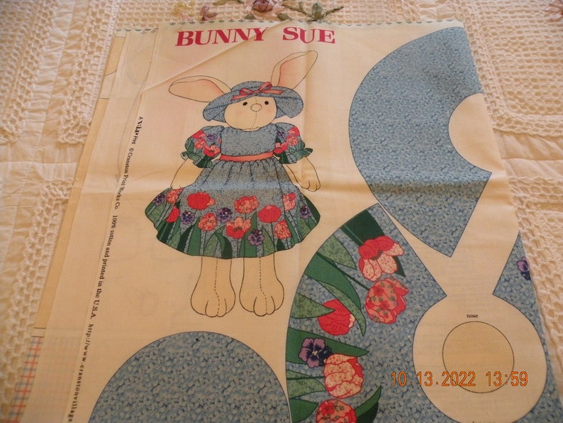 Bunny Sue Stuffed Doll Fabric Kit with Directitons 23 tall image 1