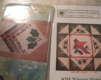 Holiday XMas Wall Quilt and Holly Table Runner - Patterns and Instructions