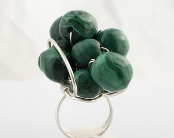 Malachite Bubble Ring in Silver Wire Setting