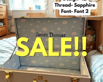 Small Custom Embroidered Metal Trunk SALE! | Personalized Fabric-Wrapped Keepsake Chest | Wedding & Baby Memory Box