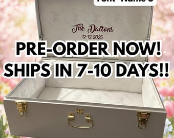 Custom Embroidered Metal Trunk | Personalized Keepsake Chest, Wedding Memory Box (Ships 7-10 Days)