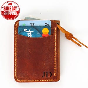 Tarjetero de cuero personalizado, billetera minimalista fina de cuero grabado, tarjetero artesanal, billetera unisex, regalo para el Día de la Madre.