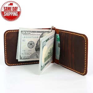Cartera delgada de cuero con bolsillo frontal, billetera minimalista personalizada con clip para billetes, tarjetero grabado para hombre, regalo para el Día del Padre