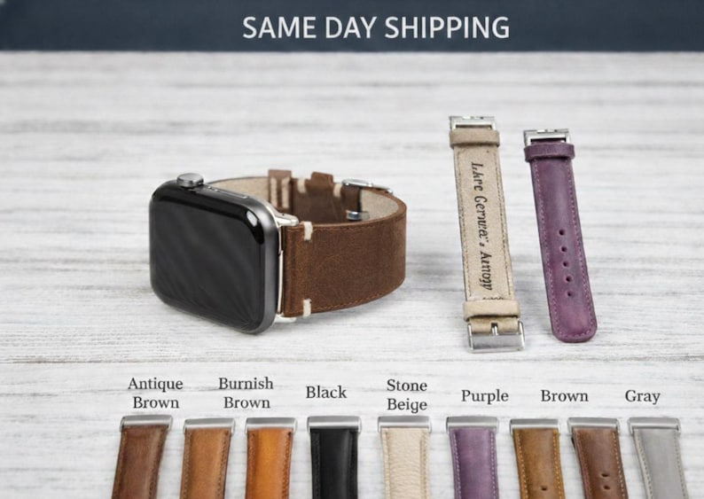 Personalized Leather Fitbit Versa Band, Handmade Watch Strap image 1