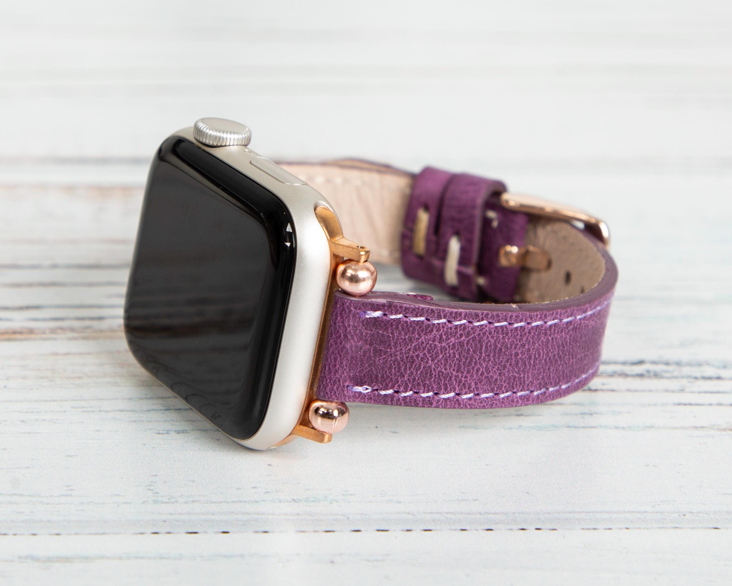 Handmade Leather Purple Apple Watch Band; Slim Personalized Strap 