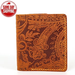 Cartera de cuero artesanal con estampado floral, cartera de mujer de cuero repujado con monedero, cartera personalizada labrada, regalo para el Día de la Madre