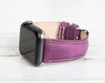 Purple Leather Apple Watch Band, Handmade Unisex Strap