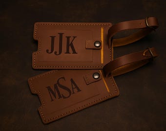 Genuine Leather Luggage Tag Personalize with Logo, Name, Initials & more Apple AirTag Holder