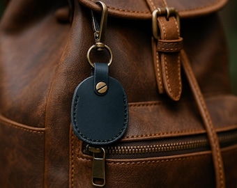 Personalized Leather AirTag Keychain, Handmade Brass Clip
