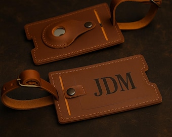 Premium Customizable Leather Luggage Tag: Personalize with Logo, Name, Initials & more Apple AirTag Holder