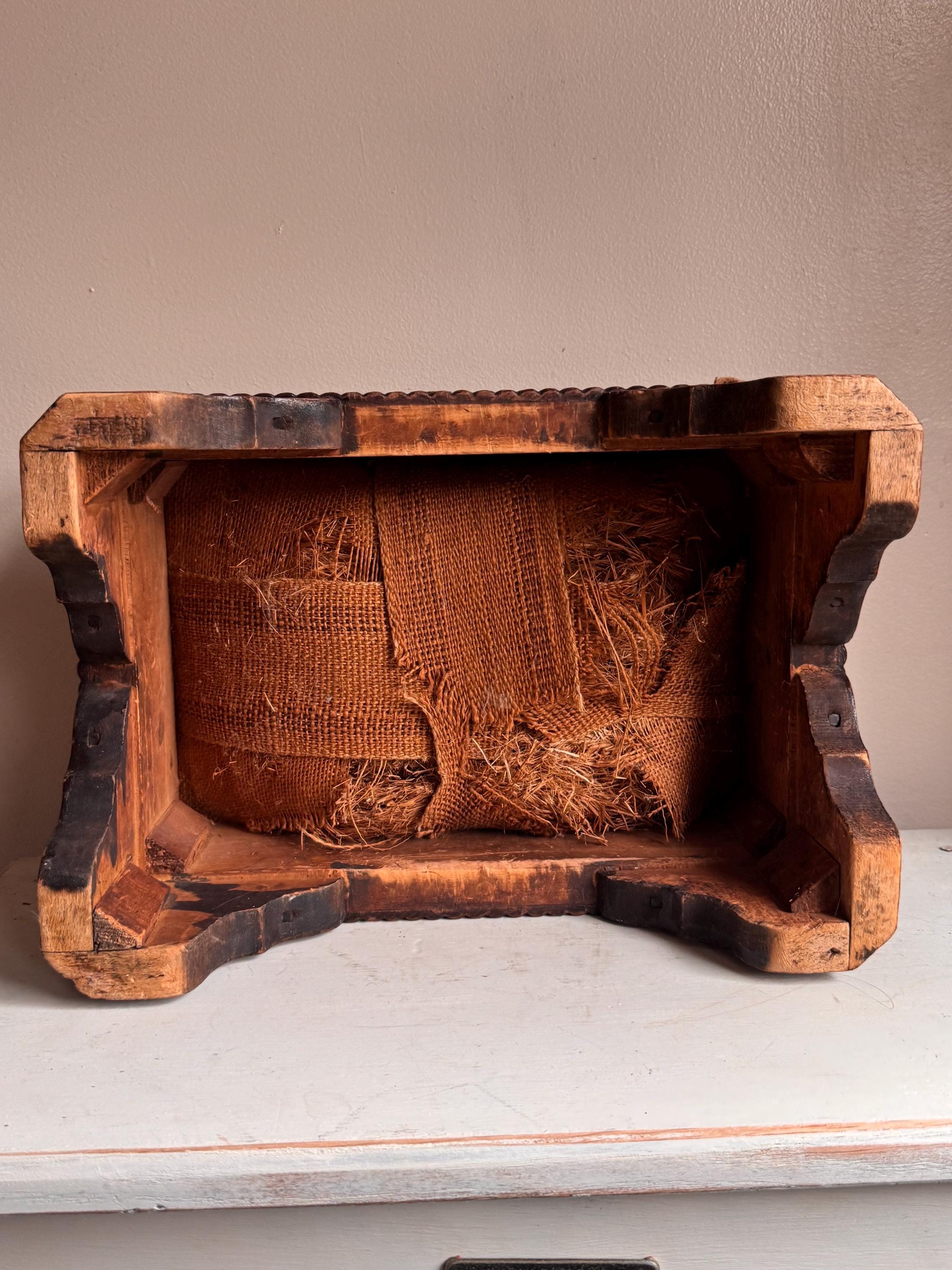 Early 1900s Primitive Wooden Footstool Carved Folk Art Stool Antique ...