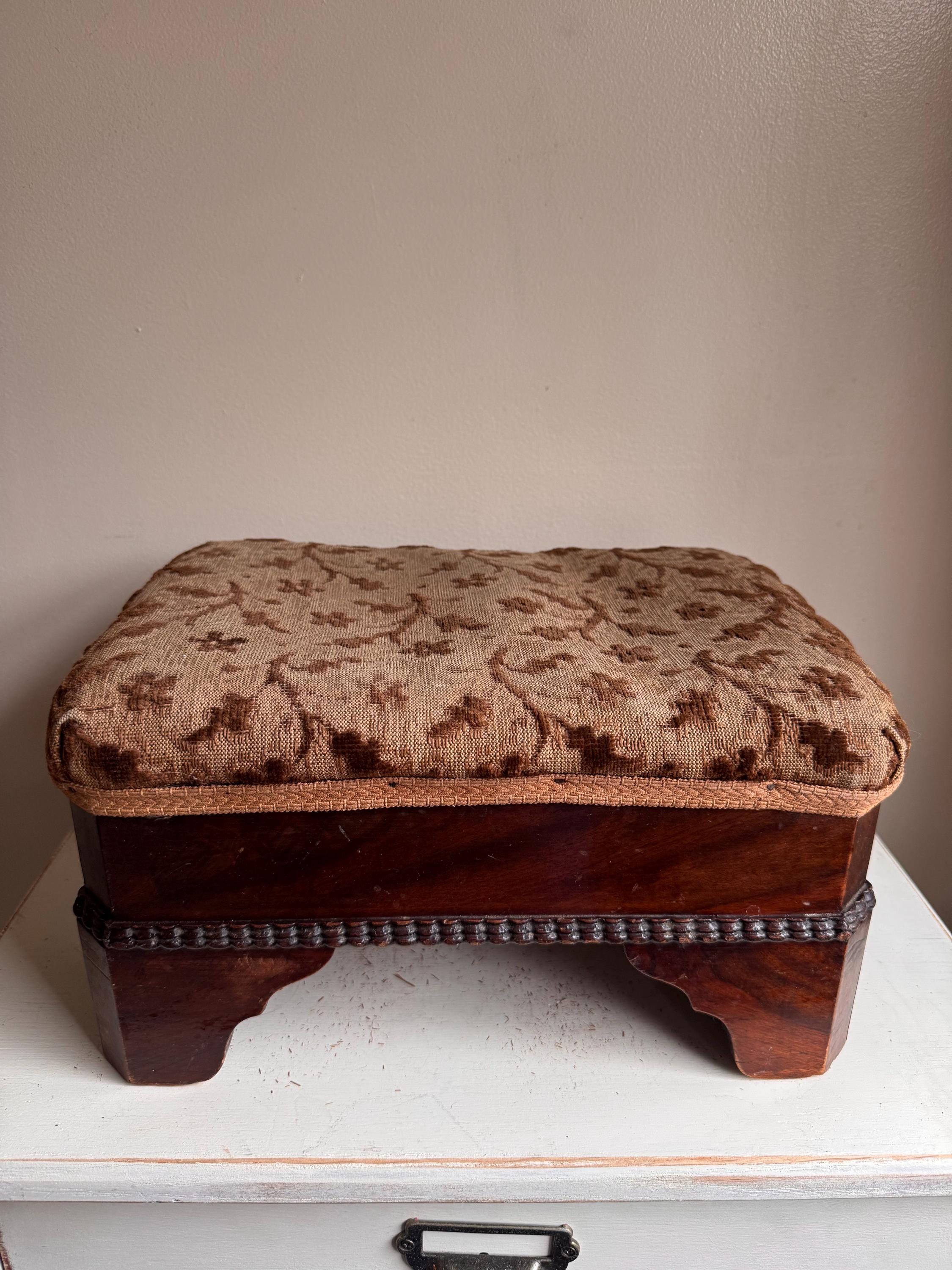 Early 1900s Primitive Wooden Footstool Carved Folk Art Stool Antique ...