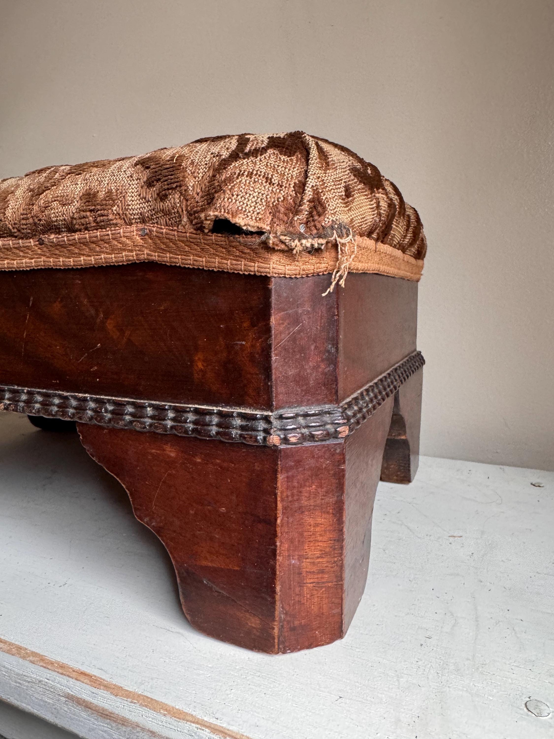 Early 1900s Primitive Wooden Footstool Carved Folk Art Stool Antique ...