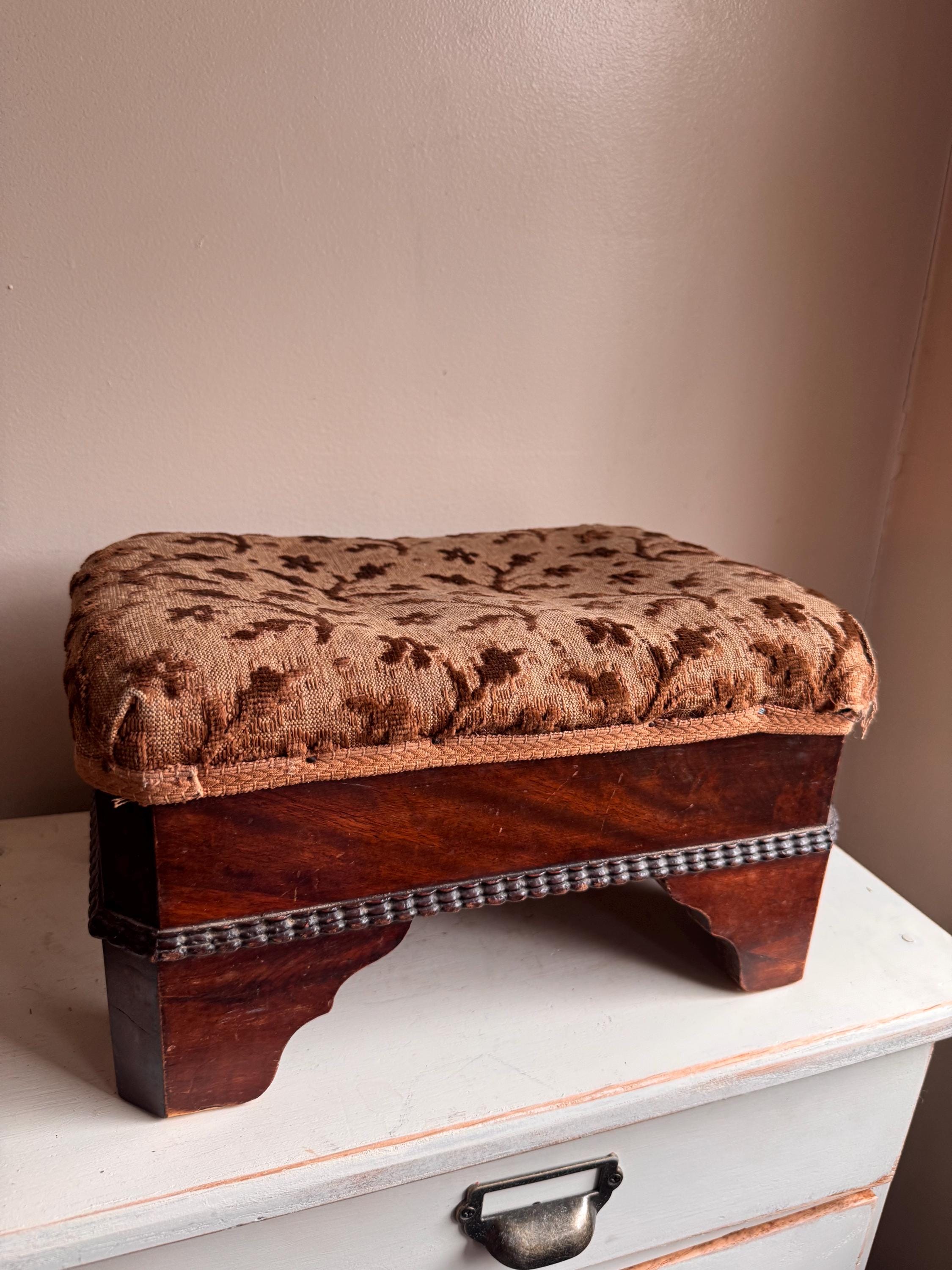 Early 1900s Primitive Wooden Footstool Carved Folk Art Stool Antique ...