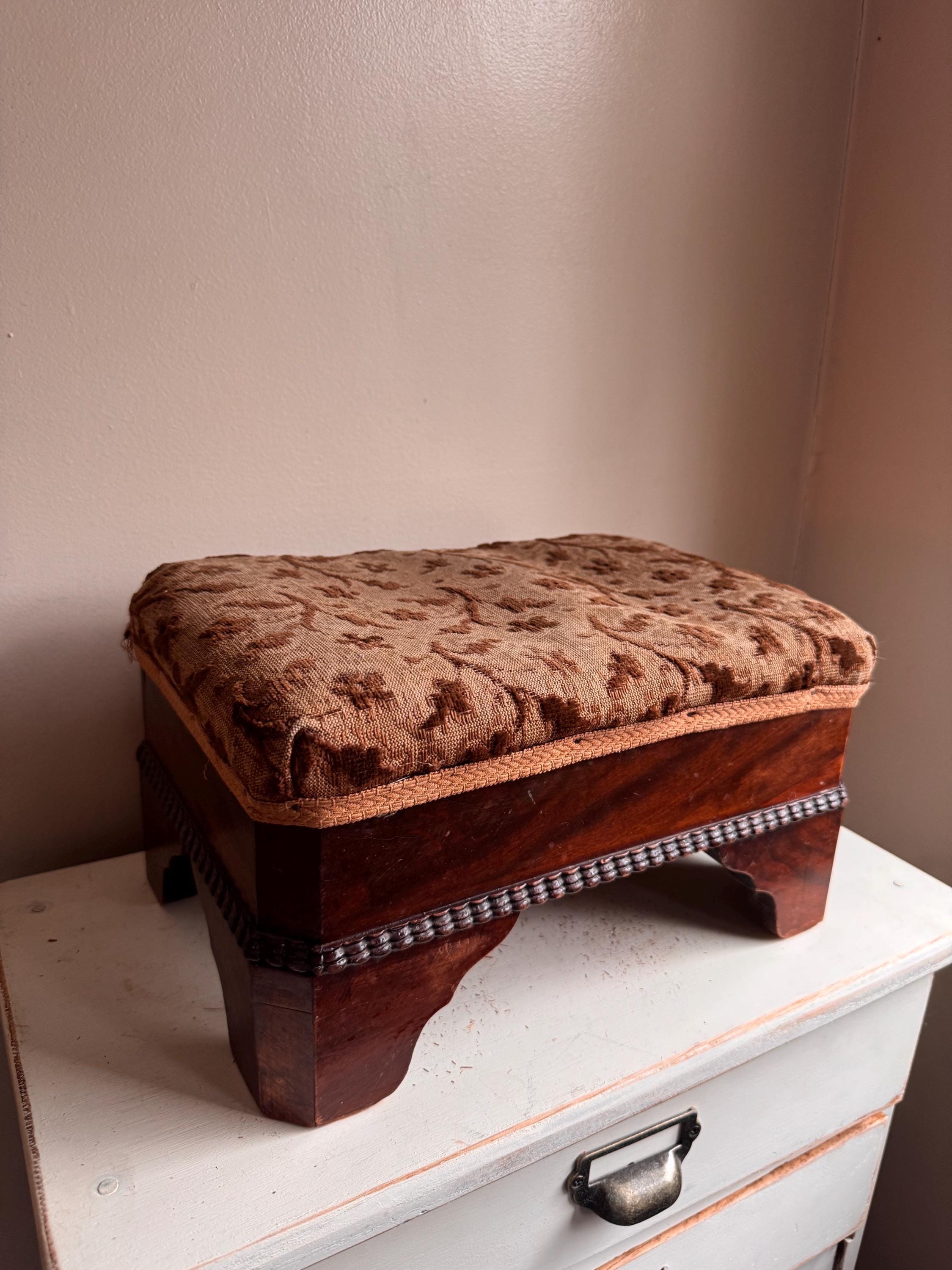 Early 1900s Primitive Wooden Footstool Carved Folk Art Stool Antique ...