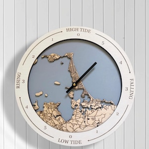 Hull MA Tide Clock, Stained Basswood, Coastal Decor