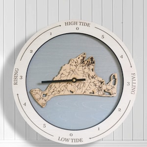 Martha's Vineyard Tide Clock, Stained Basswood, Coastal Decor
