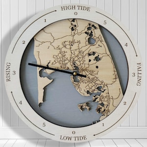 Wellfleet Cape Cod Tide Clock, Stained Basswood, Coastal Decor