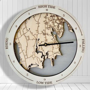 Dartmouth MA Tide Clock, Coastal Nautical Decor, Stained Basswood
