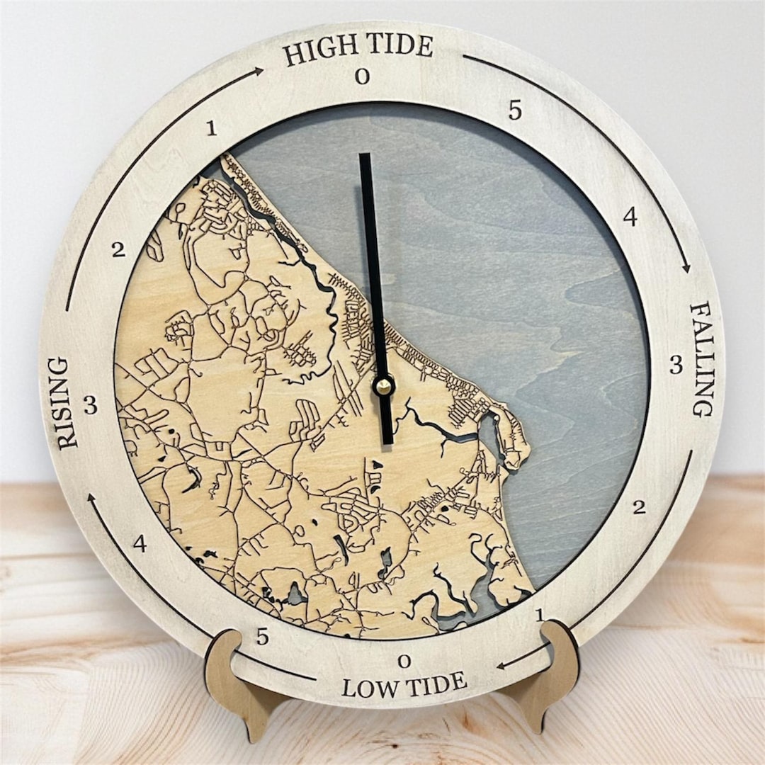 Marshfield, MA Tide Clock, Stained, Desktop or Wall Mount, Coastal