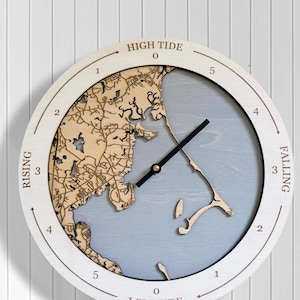 Duxbury MA Tide Clock, Coastal Wood Decor, Wall Mount
