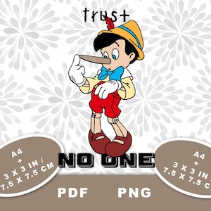 Sublimatieafbeelding Pinokkio / Muurkunst / Clipart / Houten pop / Niemand vertrouwen