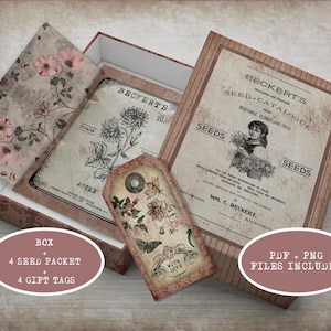 Cofanetto regalo Vintage Seed Catalogue / Download digitale, etichette regalo, bustine di semi