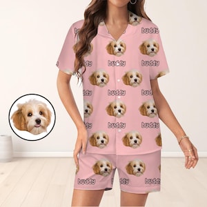 Custom Pet Face Pajamas Set, Personalized Photo Short Sleeve Pajamas, Custom Pajama Sets, Custom Photo Pajama Gift for Her/Him