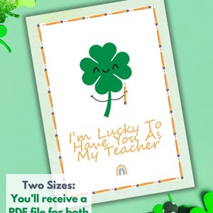 Cartes de remerciement à imprimer pour les enseignants, cartes de voeux pour les enseignants, cartes de la Saint-Patrick, cadeaux de remerciement pour les enseignants, jolies cartes numériques