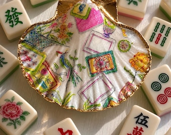 Handmade Scallop Shell Ring Dish: Coastal Jewelry Holder Mahjong