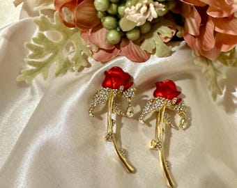 Red Rose Crystal Statement Jewelry Set, Elegant Floral Gift  display picture 3