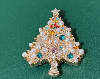 Vintage Weiss Christmas Tree Brooch Earring Set 1950's Costume