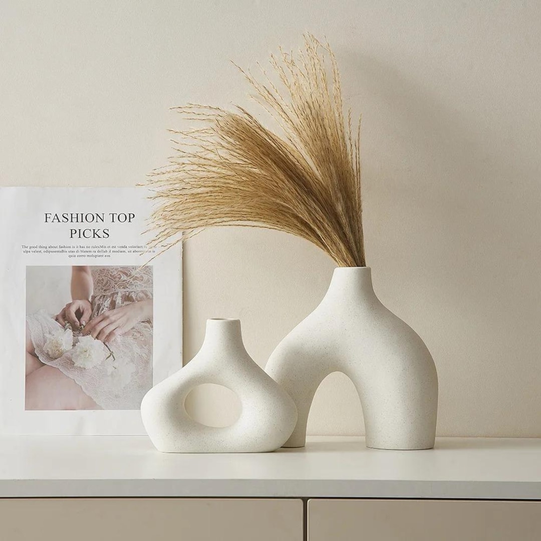 Ceramic Vase Pampas Grass Vases for Home Décor Round Matte Boho Vases ...