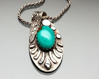 Silver Leaf and Turquoise Pendant Necklace | Woman Owned | Oregon Jeweler | Handmade | Recycled & Repurposed Silver | Eco-Friendly Jewelry