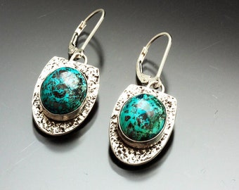 Silver and Chrysocolla Earrings | Woman Owned | Oregon Jeweler | Handmade | Matching Set | Eco-Friendly Jewelry