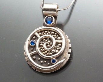 Silver Spiral Mosaic Pendant, Faceted Blue Spinel  | Woman Owned | Oregon Jeweler | Handmade | Eco-Friendly Jewelry