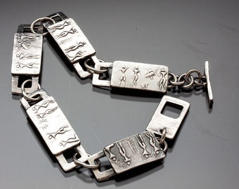 Silver Rectangle Petroglyph People Bracelet | Woman Owned | Oregon Jeweler | Handmade | Eco-Friendly Jewelry | One of a Kind